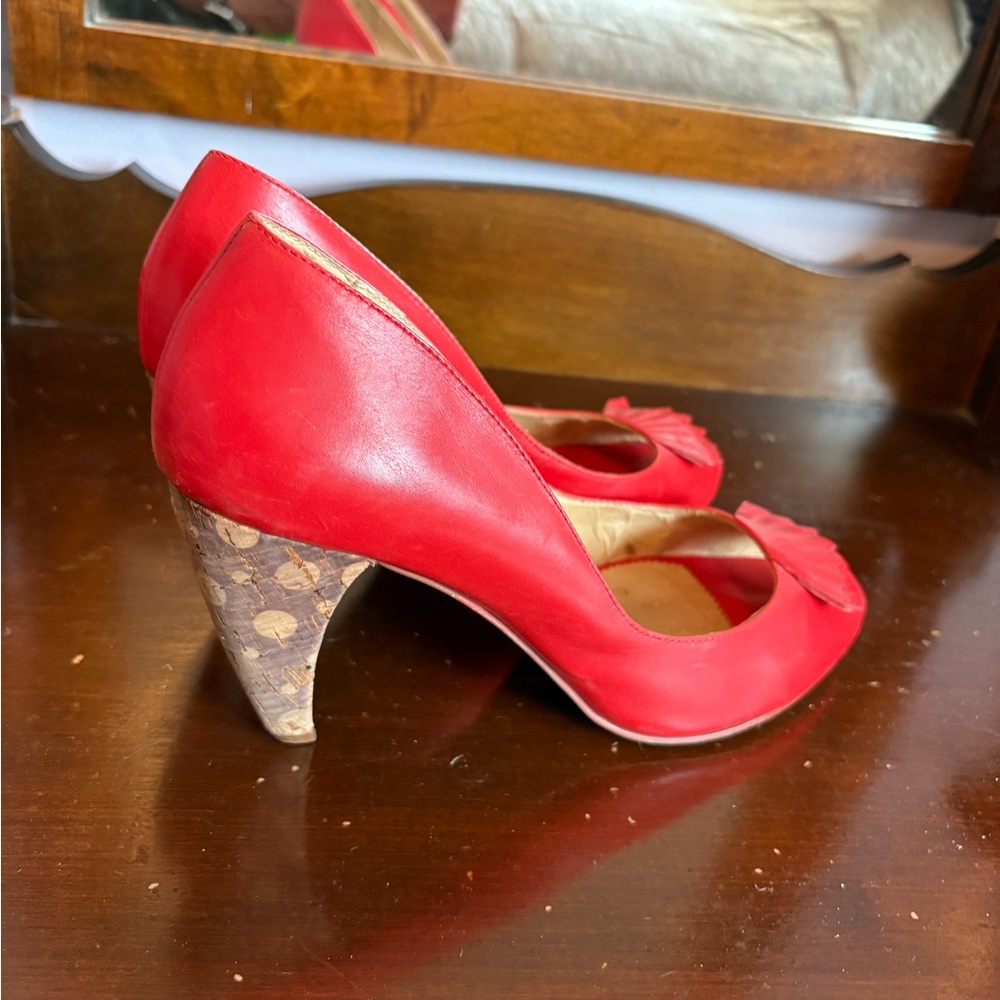Farylrobin Red Peep-Toe Heels